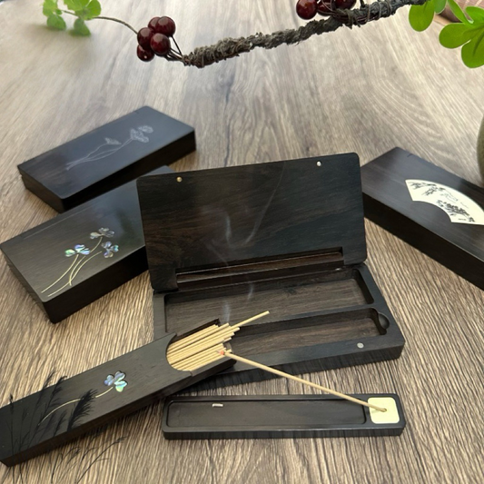 Handcrafted Ebony Incense Box – Luxury Gift Set, Travel & Home Aromatherapy